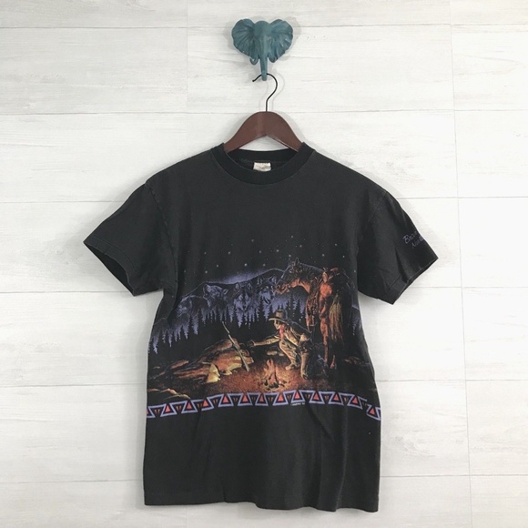 Vintage Tops - Vintage Wolf Horse Cowboy Graphic Tee